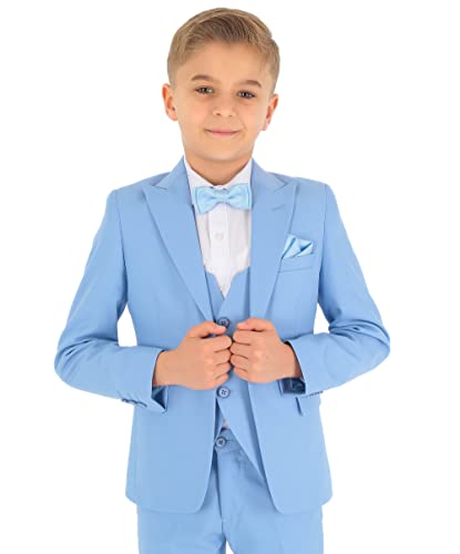 Festliche Slim Fit Anzüge für Jungen mit Fischgrätenmuster 8-Teiliges Set in Himmelblau, Alter 15 Jahre von SIRRI