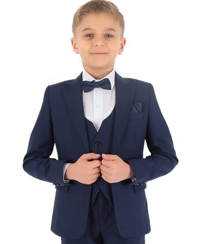 Festliche Slim Fit Anzüge für Jungen mit Fischgrätenmuster 8-Teiliges Set in Indigo-Französisches Blau, Alter 10 Jahre von SIRRI
