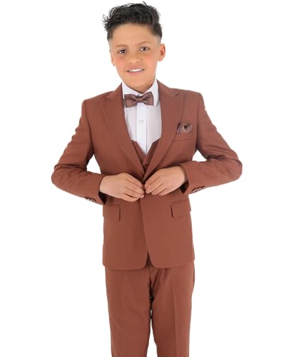 Festliche Slim Fit Anzüge für Jungen mit Fischgrätenmuster 8-Teiliges Set in Zimtbraun, Alter 11 Jahre Festliche Slim Fit Anzüge für Jungen mit Fischgrätenmuster 8-Teiliges Set in Zimtbraun, Alter 11 Jahre von SIRRI