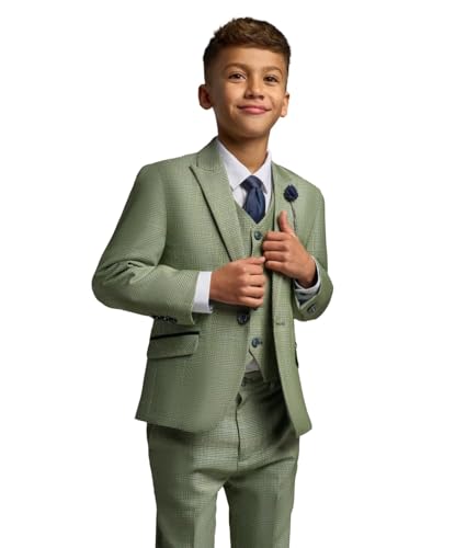 Grüner Tweed-Anzug mit Hahnentrittmuster für Jungen, schmale Passform, 3-teiliges Set für Hochzeit, Geburtstag, Party, Alter 10 Jahre von SIRRI