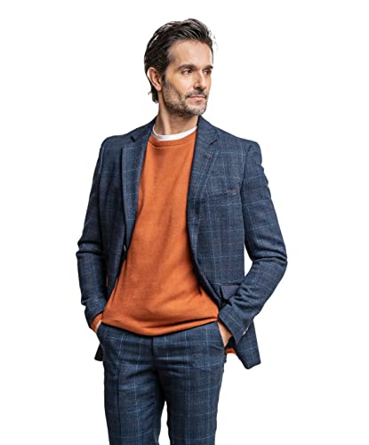 Herren Slim Fit Tweed Sakko mit Karomuster in Blau Sparat Erhältlich, Größe 46 von SIRRI