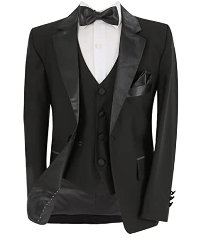 Jungen Page Boy Smoking Anzug Tailored Fit Hochzeit Abschlussball 3-teiliges Set in Schwarz, Alter 8 Jahre von SIRRI
