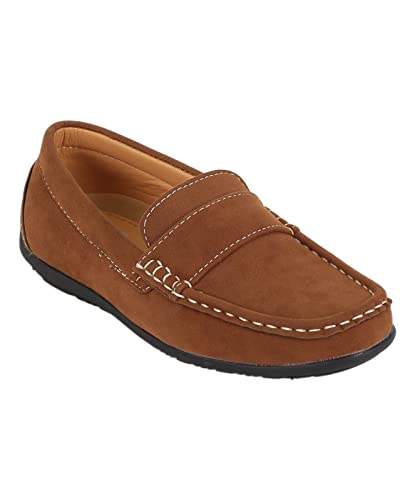 Klassische Casual Flache Suede Slip Loafer Schuhe für Jungen in Tan Braun, Größe 34 von SIRRI