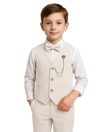4-teiliges Anzugset mit strukturierter Weste im Slim Fit für Jungen, formelles Outfit für Hochzeiten, Partys und besondere Anlässe, Alter 9 Jahre von SIRRI