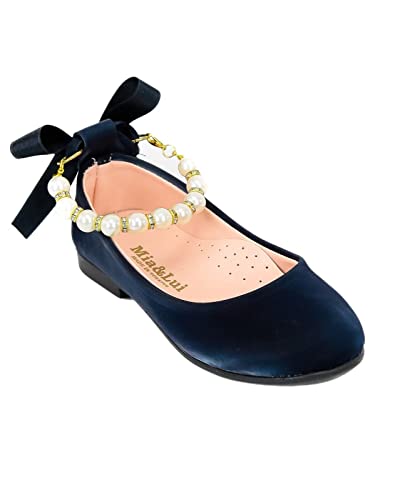 SIRRI Blumenmädchen Flache Perlen-Knöchelriemen-Kleiderschuhe Kommunion Hochzeit Formelle runde Zehenschuhe Größe 30 von SIRRI