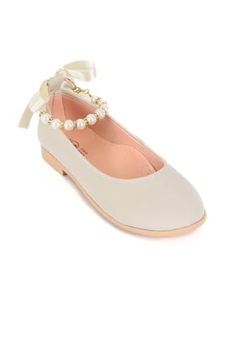SIRRI Blumenmädchen Flache Perlen-Knöchelriemen-Kleiderschuhe Kommunion Hochzeit Formelle runde Zehenschuhe Größe 34 von SIRRI