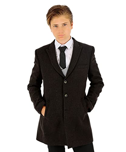 SIRRI Festliche Gemusterter Jungen Tweed Midi Mantel aus Wolle in Dunkelbraun, Alter 15 Jahre von SIRRI
