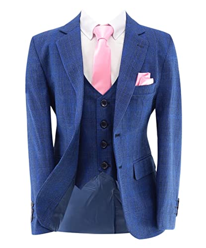 SIRRI Festliche Italienisch Geschnittener Anzug für Jungen mit Karomuster Tailored Fit in Mittelblau 6-Teiliges Set, Alter 8 Jahre von SIRRI