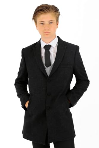 SIRRI Festliche Jungen Tailored Fit Midi Mantel Wolle Tweed mit Herringbone Muster in Schwarz, Alter 6 Jahre von SIRRI