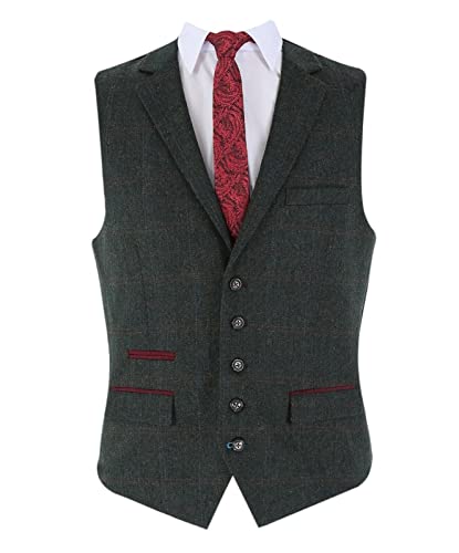SIRRI Festliche Tweed Weste für Herren mit Karomuster in Dunkelgrün, Set Separat erhältlich, Brust 64R von SIRRI