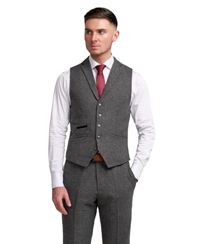 SIRRI Graue formelle Tweed-Anzugweste mit Fischgrätenmuster für Herren, separat erhältlich - Hochzeits- und Business-Kleidung Brust 62 von SIRRI