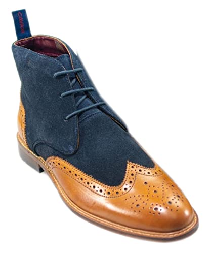 SIRRI Herren Brogue Wildleder Schnürstiefeletten in Marineblau & Tan Braun, Größe 42 von SIRRI
