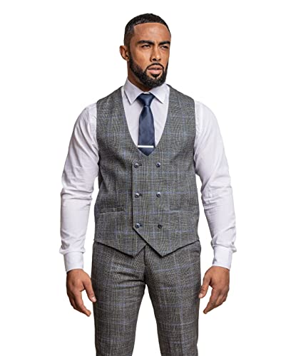 SIRRI Herren-Business-Anzugweste aus Tweed mit Windowpane-Karo, schmaler Passform, Grau, separat erhältlich Brust 62 von SIRRI