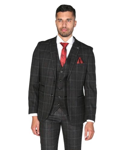 SIRRI Herren-Tweed-Anzüge mit Retro-Karomuster, maßgeschneiderte Passform, 3-teiliges Set Brust 52R-Taille 36R von SIRRI