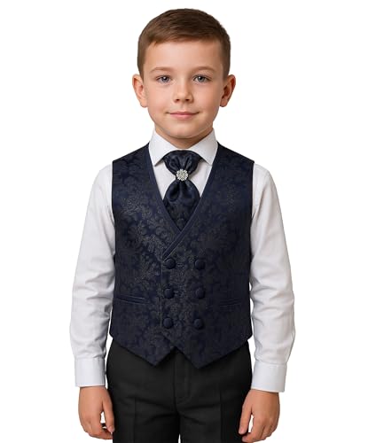 SIRRI Jungen Paisley Jacquard Zweireihige Weste Krawatte 2-teiliges Set, Alter 4 Jahre EU von SIRRI