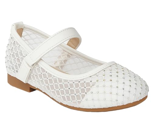 SIRRI Mädchen Elfenbeinfarbene Mary Jane Ballerinas aus Netzstoff mit Nieten und Klettverschluss Größe 31 von SIRRI