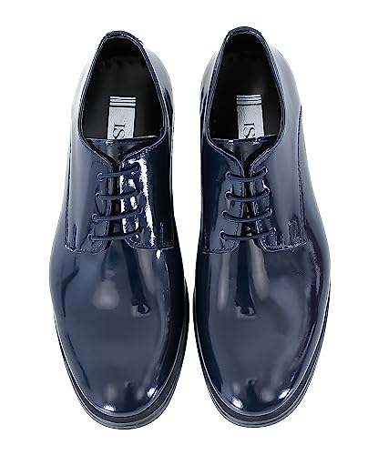 SIRRI Marineblaue Derby-Schuhe aus Lackleder für formelle Kleidung für Jungen, Schnürschuhe für Hochzeit und Abschlussball, Größe EU-Kleinkind 28 von SIRRI