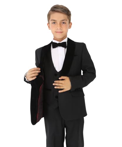 SIRRI Schwarzer Anzug für Jungen mit Samtdetails – Elegantes Outfit für Hochzeiten und formelle Veranstaltungen, Alter 15 Jahre von SIRRI