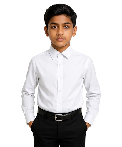 SIRRI Slim Fit Langarmhemd für Jungen aus hochwertiger Baumwollmischung mit klassischem Kragen und Manschettenknöpfen – Formelles weißes Hemd für besondere Anlässe Größe 3-4 Jahre von SIRRI