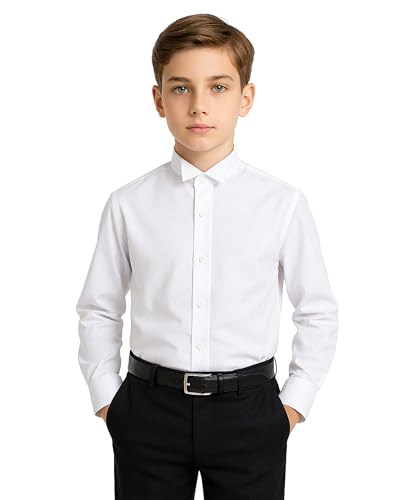SIRRI Smokinghemd für Jungen in Slim Fit mit italienischem Kläppchenkragen – Langarm-Baumwollmischung in Weiß Größe 3-4 Jahre von SIRRI