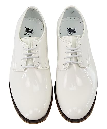 SIRRI Weiße Derby-Schuhe aus Lackleder für formelle Kleidung für Jungen, Schnürschuhe für Hochzeit und Abschlussball, Größe EU-Kleinkind 39 von SIRRI