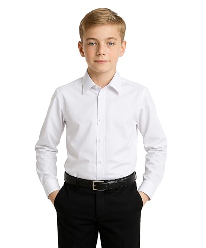 SIRRI Weißes Hemd für Jungen aus weicher Baumwollmischung mit schmaler Passform und klassischem Kragen, langärmelig, bügelleicht, Hemden für besondere Anlässe Größe 1-2 Jahre von SIRRI