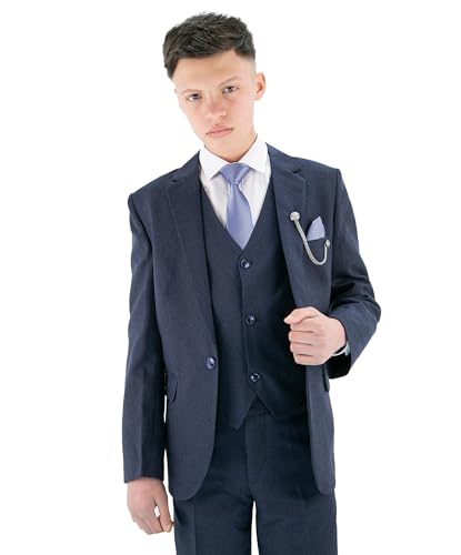 Strukturierter 8-teiliger formeller Jungenanzug - Slim Fit für Pagenschnitt, Hochzeit, Kommunion, 126 Marineblau, Alter 4 Jahre von SIRRI