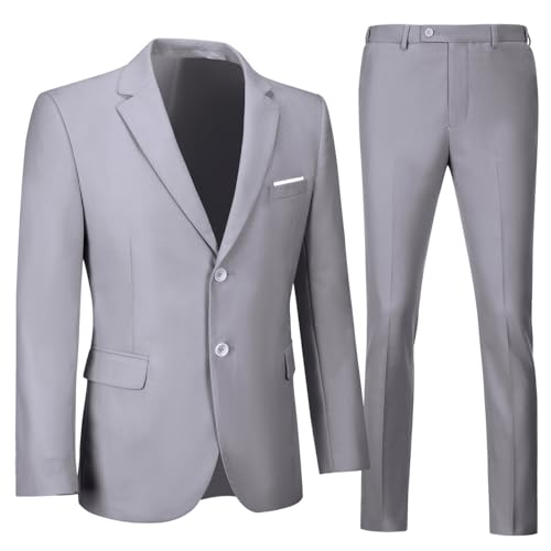 Herrenanzüge, schmale Passform, 2-teilig, formeller Anzug für Herren, Hochzeit, Abschlussball, Smoking, Business-Anzug, Jacke und Hose, Hellgrau, XL von SISAVE