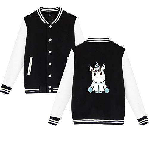 Einhorn Jacke Baseball Damen Cardigan College Herren Unicorn Mantel Herbst Winter Langarmshirt Sweatjacke Old School Strickjacke Bomberjacke Fliegerjacke Retro Blazer Biker Streetwear Baseballjacke von SISAY