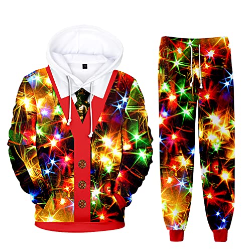 SISAY Damen Jogginganzug Trainingsanzug Herren Sportanzug 2-teiliger Weihnachten 3D Druck Hoodie Kapuzenpullover + Sporthose Unisex Freizeitanzug von SISAY