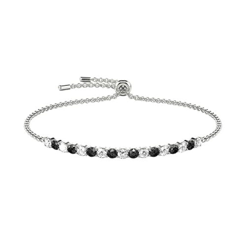 SISGEM Damen Bolo Silber Armband Rund Onyx Moissanite Verstellbare Armbänder für Damen Eleganter Schmuck Geschenk Weihnachten Valentinstag von SISGEM