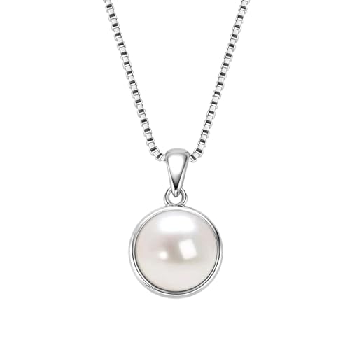 SISGEM Damen Perle kette Runde Weiße Süßwasser Perle Sterling Silber kette Damen A+ Perlen Schmuck Abendparty Elegantes Versprechen Mädchen Geschenk von SISGEM