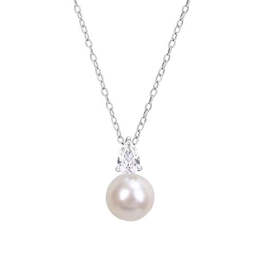 SISGEM Damen Perle kette Runde Weiße Süßwasser Perle mit Moissanit Sterling Silber kette Damen A+ Perlen Schmuck Abendparty Elegantes Versprechen Mädchen Geschenk für Frau von SISGEM