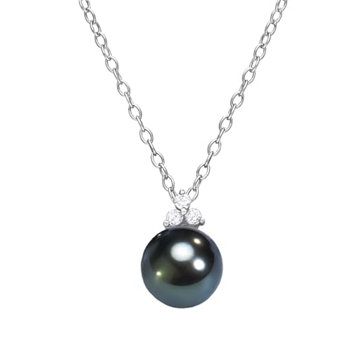 SISGEM Damen kette Schwarze Perle Sterling Silber Haslkette Schwarz Runde Perle kette Moissanite Damen Verschönerung Elegantes Versprechen Mädchen Valentinstag Schmuck Geschenk von SISGEM