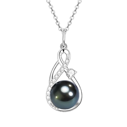 SISGEM Damen kette Schwarze Perle Unbegrenzt Sterling Silber Haslkette Schwarz Runde Perle kette Moissanite Damen Verschönerung Vintage Elegantes Mädchen Valentinstag Schmuck Geschenk von SISGEM