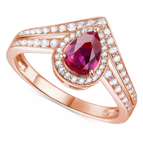 SISGEM Silber Rubin Damen Ring Rosévergoldet Birnenförmige Rubin und Diamant Ring Für Damen Handwerk Vintage Schmuck Braut Verlobung Versprechen Geschenk von SISGEM
