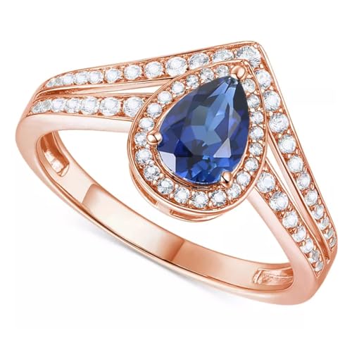 SISGEM Silber Saphir Damen Ring Rosévergoldet Birnenförmige Saphir und Diamant Ring Für Damen Handwerk Vintage Schmuck Braut Verlobung Versprechen Geschenk von SISGEM