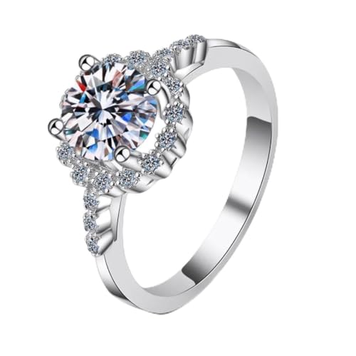 SISGEM Sterling Silber Moissanit Damen Ring 3 Karat G, SI2 Runder Verlobungsring aus Weißgold Geeignet für Brautantrag Verlobung Handgefertigter Schmuck Geburtstagsgeschenk Valentinstag von SISGEM