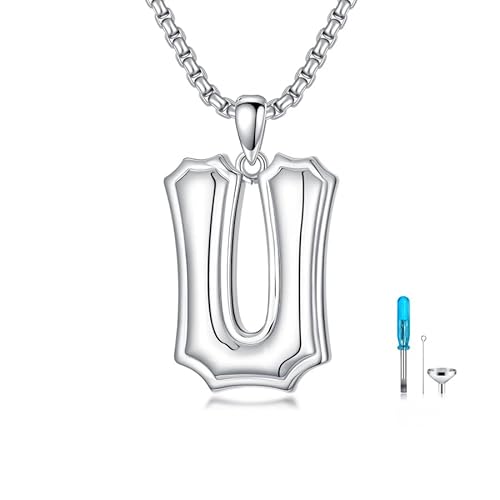 SISGEM Urnen-Halskette aus echtem Sterlingsilber für Herren, S925er-Sterlingsilber, Buchstabe A-Z, Halsketten für Männer, Ehemann, Ihn (Stil 21) von SISGEM
