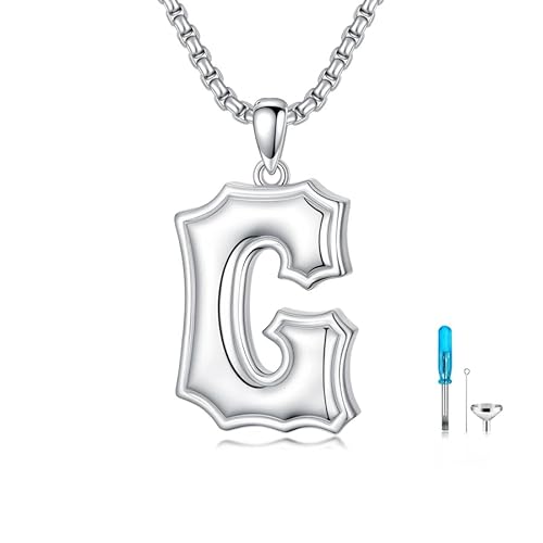 SISGEM Urnen-Halskette aus echtem Sterlingsilber für Herren, S925er-Sterlingsilber, Buchstabe A-Z, Halsketten für Männer, Ehemann, Ihn (Stil 7) von SISGEM