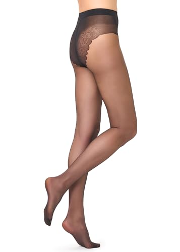 SISI Damen COLLANT Style CORPINO RICAMATO Bestickte Strumpfhose, 15 den, Nero, L von SiSi