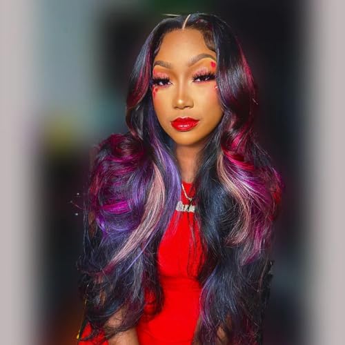 Farbenfrohe Perücken unterstreichen lange, tiefe, gewellte Perücken für Frauen, kleine lange lockige Spitzenfrontperücke, hitzebeständige Kunstfaser-Perücken mit von SISIFIRE