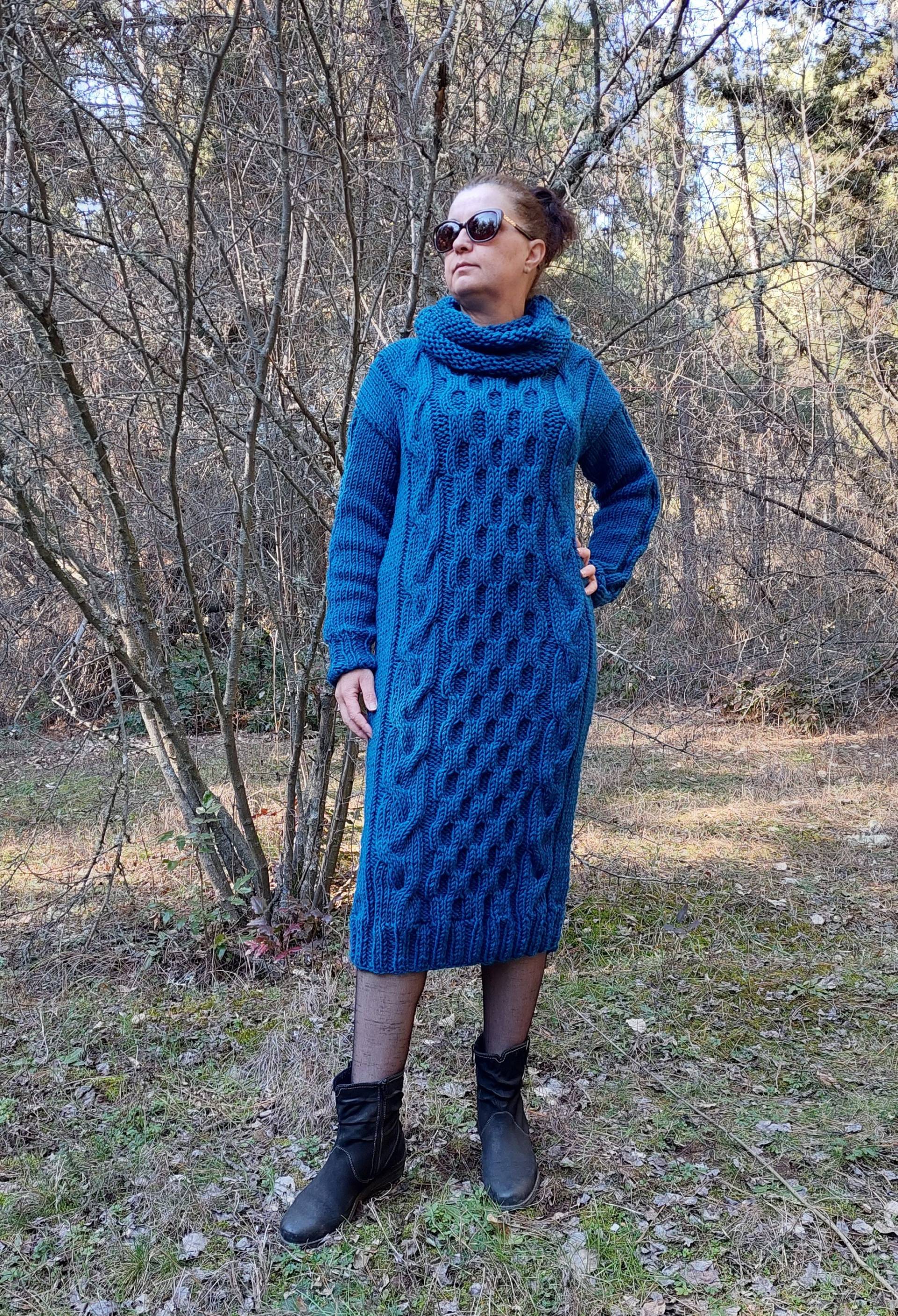 Wolle Kleid Grobstrick Dicke Lange Pullover Zopfmuster von SISKAhandknit7