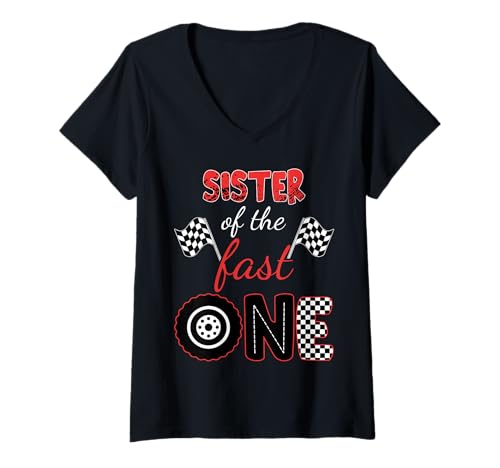 Damen Sister of The Fast ONE Birthday 1 Race CAR Matching Family T-Shirt mit V-Ausschnitt Damen Sister of The Fast ONE Birthday 1 Race CAR Matching Family T-Shirt mit V-Ausschnitt von SISTER Of The Fast One Birthday 1st Race Car