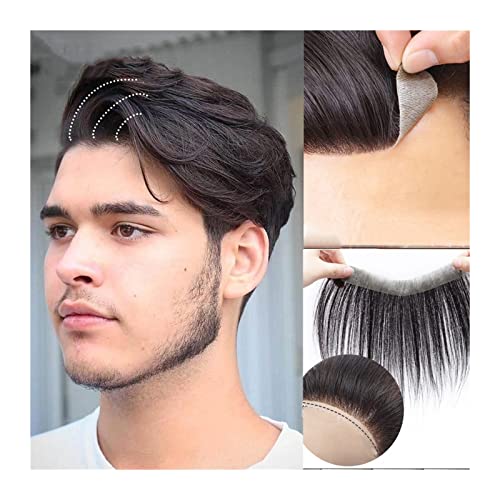 Echthaar Toupet für Männer Synthetic Forehead Hairline Toupees Men's Short Straight V Style Frontal Hairpiece Natural Hairline Replacement System Thin Skin Base Perücke Männer (Color : 2.5 * 16) von SISWIM