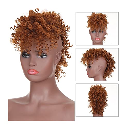 Haarteil Afro High Puff Hair Bun Pferdeschwanz-Verlängerungen mit Pony, synthetische, kurze, verworrene, lockige Mohawk-Haarteile, Clip-in-Haarverlängerungen for schwarze Frauen Haarteil Haargummi (C von SISWIM