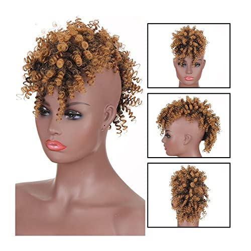 Haarteil Afro High Puff Hair Bun Pferdeschwanz-Verlängerungen mit Pony, synthetische, kurze, verworrene, lockige Mohawk-Haarteile, Clip-in-Haarverlängerungen for schwarze Frauen Haarteil Haargummi (C von TOMYEUS