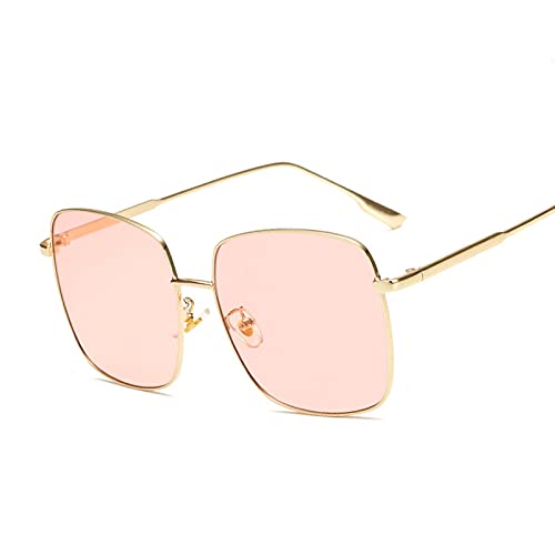 Mode Vintage Sonnenbrille Damen Luxus Quadratische Sonnenbrille Damen Retro Großer Rahmen Metall Spiegel (Gold Rosa) von SISWIM