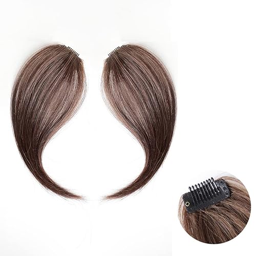 Pony 2 Stück synthetische gefälschte Fransen Damen Fransen Clip in Haar Pony Haarteil Naturhaar Mittelteil zwei Seiten Bang Haarteil Clip in Extensions Pony Haarspange (Color : Dark brown) von TOMYEUS