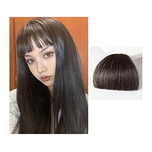 Pony Natürliches synthetisches Haar, flacher Pony/Fransen, Mini-Fälschungshaar, modisch, Einteiler, Clip-in, Air Bangs, Haarverlängerung for Frauen Pony Haarspange (Color : Black brown) von TOMYEUS